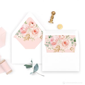Printable Envelope Liners, 10 Sizes, Euro Flap, Square Flap, A7, A6, A2, A1 or 4-Bar, Blush Pink Floral, VWC94, VWC95, VWG94