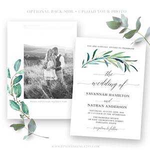 Eucalyptus Wedding Invitation Set, Printable Greenery Wedding Invitation Greenery, Template, Editable, Greenery, VWC84 image 2
