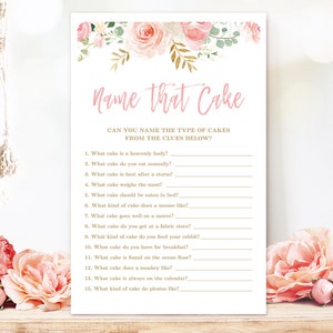 Bridal Shower Game, Name that Cake Game, Printable Cake Name Game, Bridal Shower Games, Blush Pink Floral, VWC95