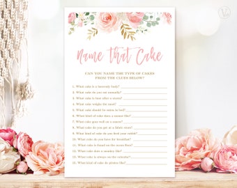 Bridal Shower Game, Name that Cake Game, Printable Cake Name Game, Bridal Shower Games, Blush Pink Floral, VWC95