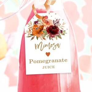 Mimosa Bar Juice Tags, Editable Mimosa Bar Juice Tag Template, Bridal Shower, Printable, Wedding, Fall, Autumn, Sienna, Floral, VWC76, VWC74