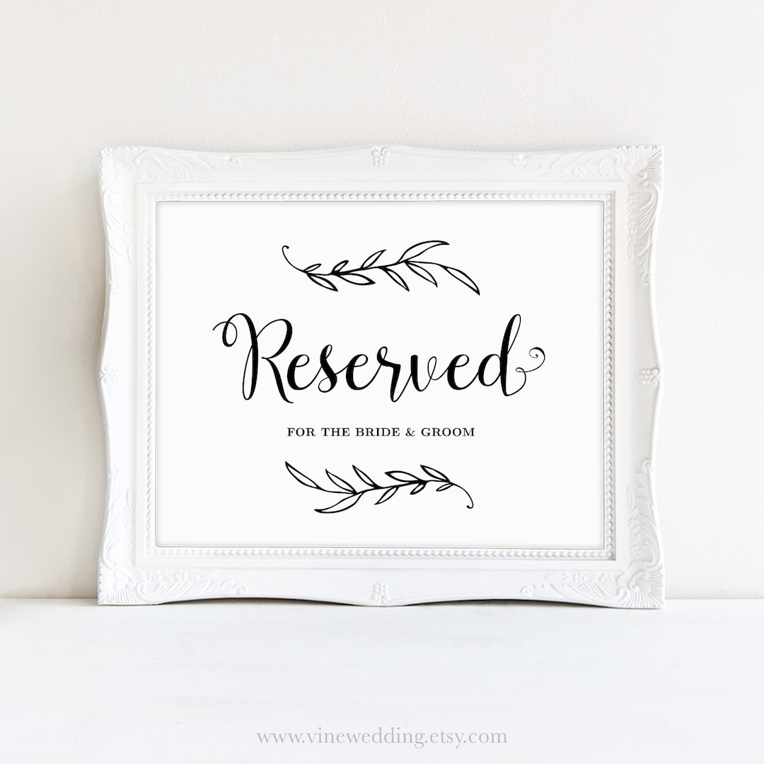 Printable Reserved Sign, Wedding Reserved Sign, Wedding Reception Signs, Vintage Wedding, VW01 ...