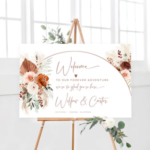 Pampas Wedding Welcome Sign, Editable Wedding Welcome Sign Template, Boho Wedding Sign, Printable, Landscape, Arch, Terracotta, Rust, VWC72