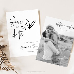 Save the Date Card Template, Editable Save the Date Card, Minimalist, Save the Date Card with Photo, Modern Script, Heart, VWC67