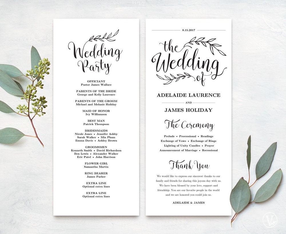 Wedding Programs Printable Wedding Program Template Kraft Etsy