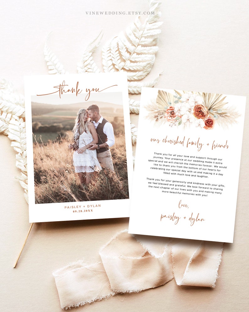 Editable Wedding Thank You Card Photo Thank You Card Etsy