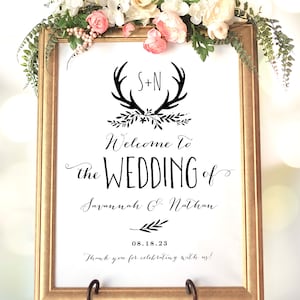 Rustic Wedding Welcome Sign, Editable Wedding Welcome Sign Template, Printable, DIY, Rustic Antler, VW19