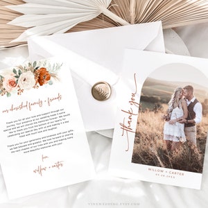 Photo Wedding Thank You Card, Editable Wedding Thank You Card Template, Boho, Arch, Rust, Burnt Orange, Terracotta, VWC71, VWC72