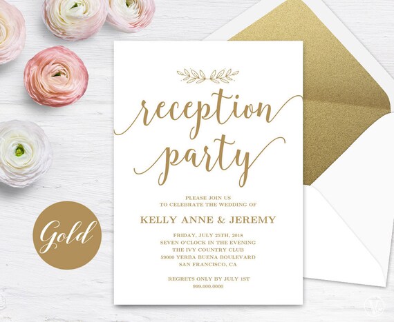 Gold Wedding Reception Invitation Printable Reception Party Etsy