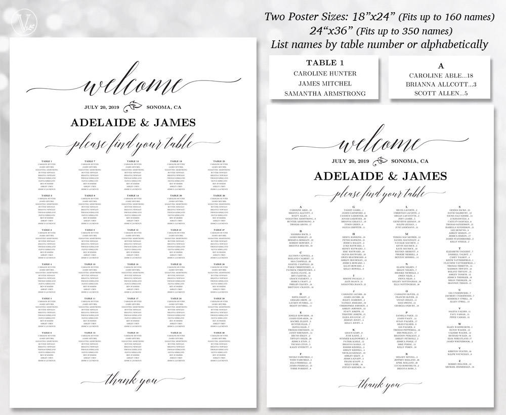 Wedding Seating Chart Poster Printable Wedding Seating Chart Etsy
