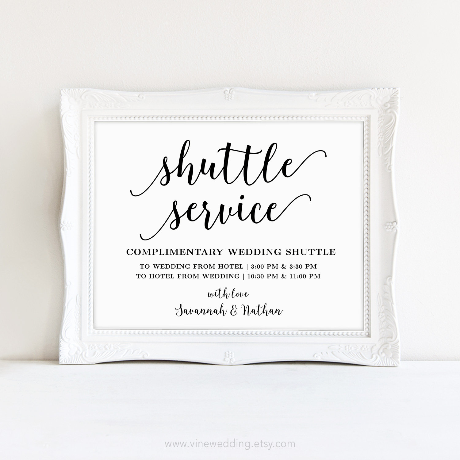 Wedding Shuttle Service Sign Printable Complimentary Shuttle