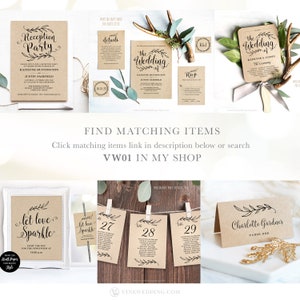 Vintage Wedding Invitation Template, Rustic Wedding invitation Set, Editable Wedding Invitation Bundle, Kraft, DIY, Printable, VW01 image 8