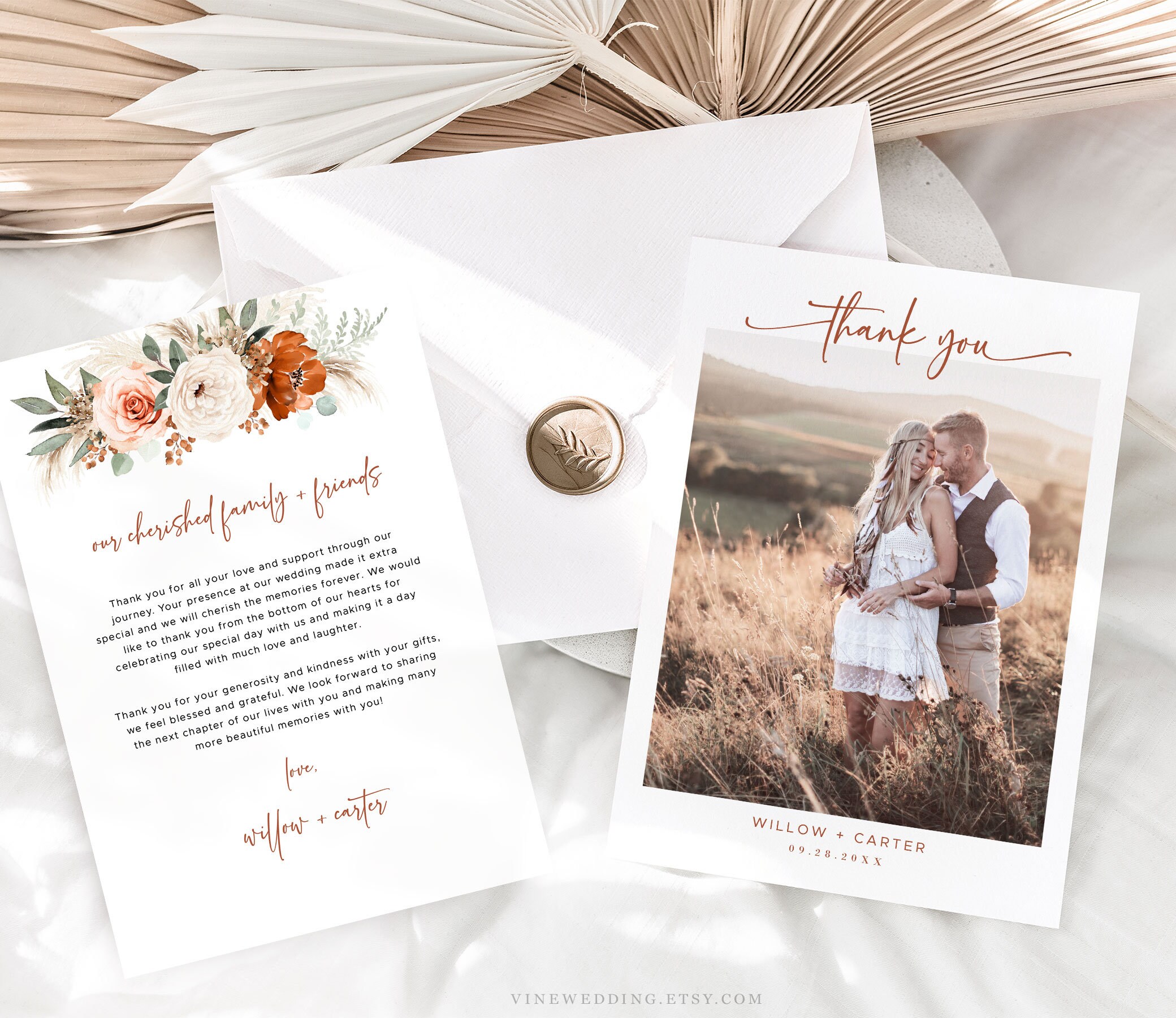 Editable Wedding Thank You Card Template, Photo Wedding Thank You Card ...