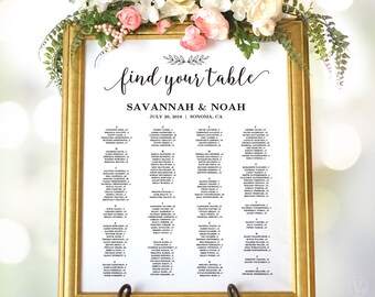 Wedding Seating Chart, Wedding Seating Chart Poster, Minimalist Elegant Seating Chart Signs, Modern Calligraphy, Editable, VW10