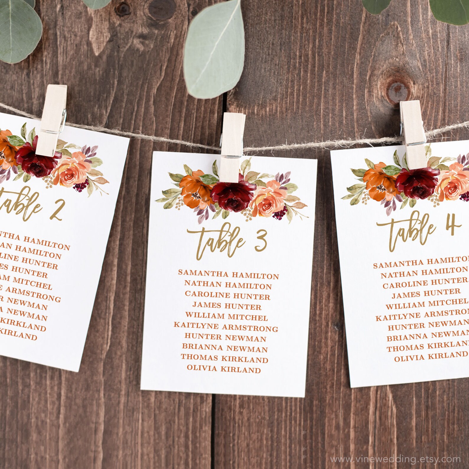Fall Seating Chart Cards Printable Wedding Seating Chart Etsy