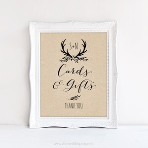 Wedding Cards and Gifts Sign, Editable Rustic Wedding Cards and Gifts Signs, 8x10, Printable, Kraft, DIY, Rustic Antler, VW19
