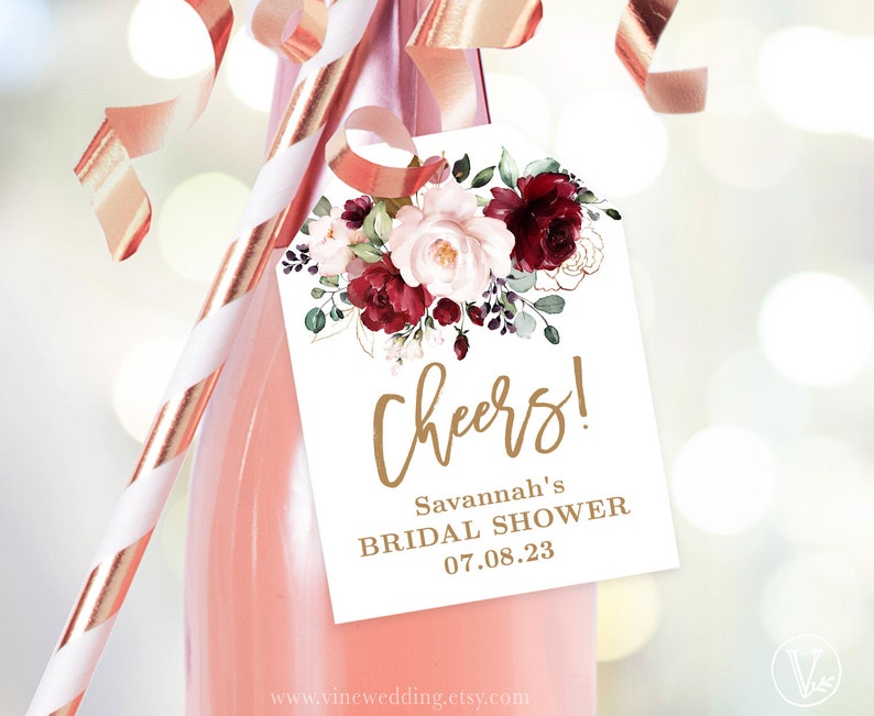 Champagne or Wine Bottle Favor Tags Printable Bridal Shower | Etsy