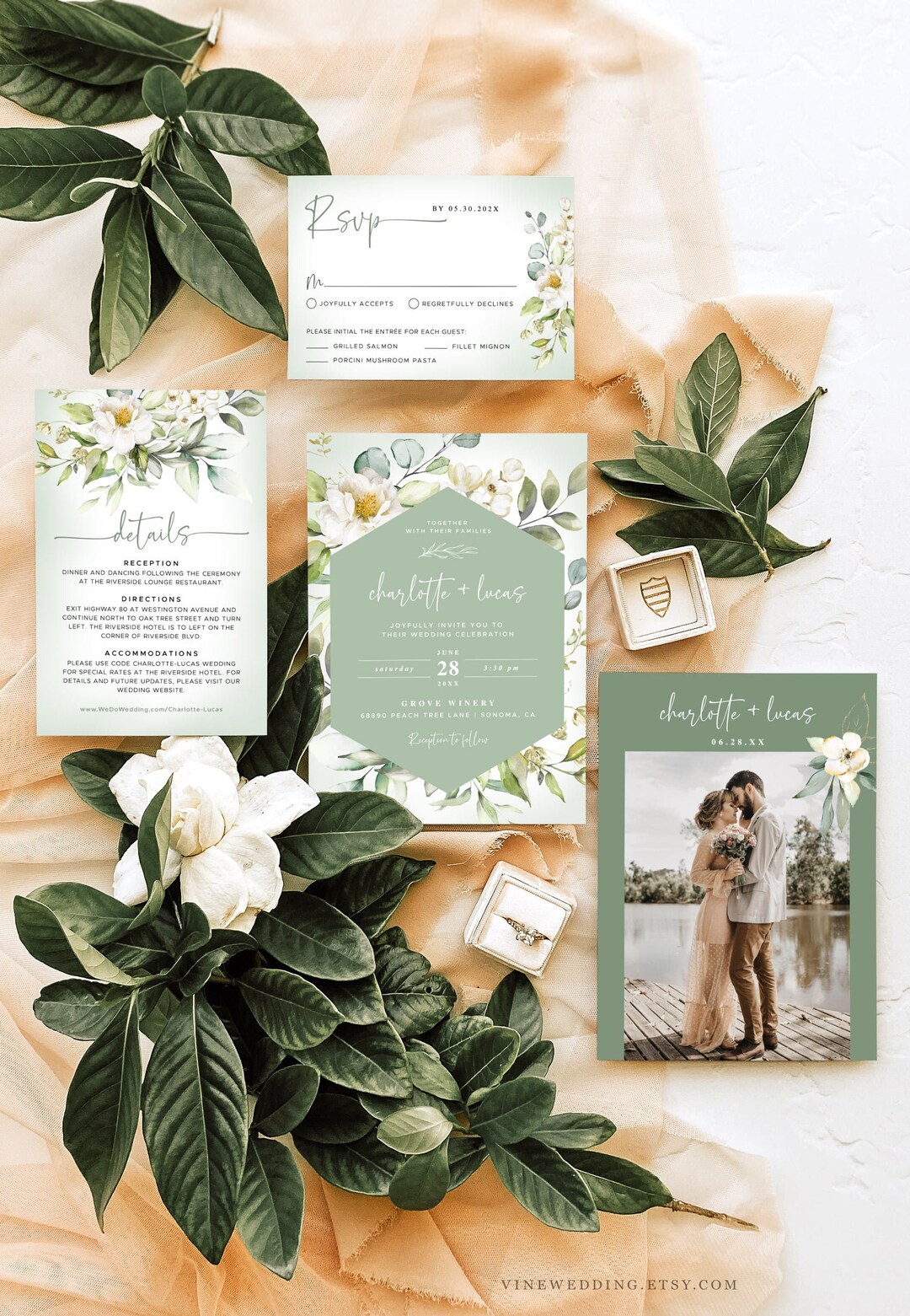 Boho Sage Green Wedding Invitation Set, Editable Greenery Wedding ...
