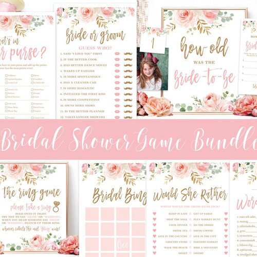 Bridal Shower Game Bundle Two Printable Blush Pink Floral - Etsy