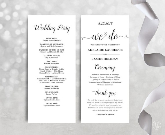 Wedding Program Template Kraft Wedding Program Diy Printable Etsy