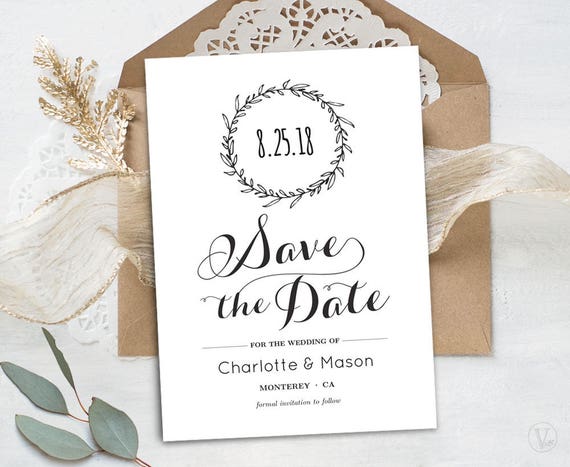 Printable Save the Date Card Template Kraft Paper Save the | Etsy