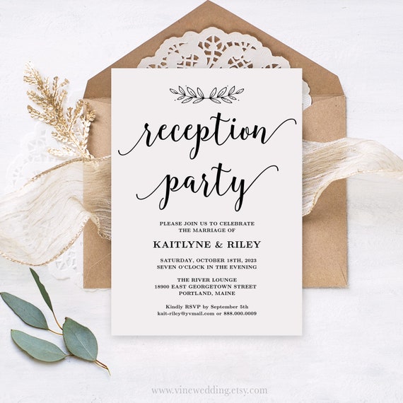 Wedding Reception Invitation Printable Reception Party Card