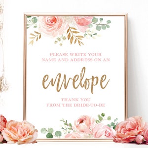 Blush Pink Floral Address an Envelope Sign, Printable Write Your Name and Address on Envelope Sign, Floral, Gold, VWC95