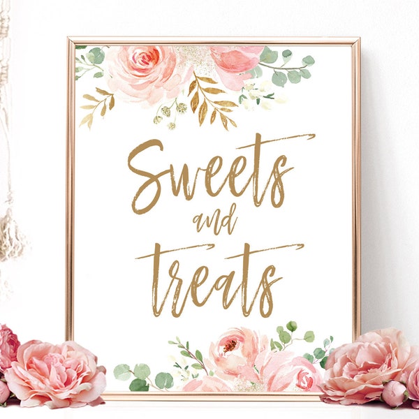 Sweets and Treats Sign, Printable Sweets & Treats Sign, Desserts Sign, DIY Bridal Shower Sign, Blush Pink Floral, VWC95