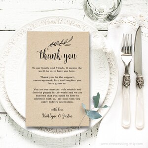 Wedding Thank You Card, Printable Rustic Wedding Thank You Card Template, Editable Thank You Note Insert, VW01