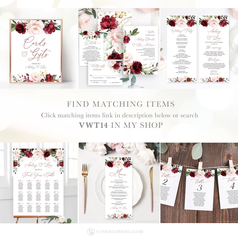 Wedding RSVP Card Template, Printable Wedding RSVP Insert Card, Editable Text, Burgundy Pink Floral, Plum, Blush, VWT14 bild 4