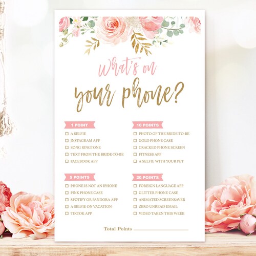 Bridal Shower Game What's on Your Phone Printable Bridal Etsy