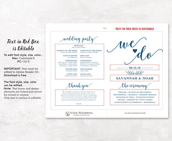 Navy Wedding Fans Printable Wedding Fan Program Template Fan Etsy
