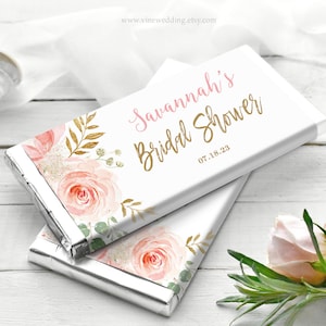 Bridal Shower Chocolate Bar Wrapper, Printable Chocolate Bar Wrapper Template, Editable, Candy Wrapper, Favor, Blush Pink Floral, VWC95