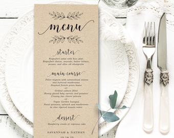 Printable Wedding Menu Template Editable Text Rustic Wedding Etsy