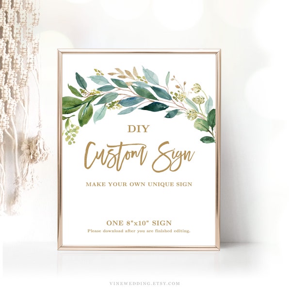 Editable DIY Custom Sign, One 8x10 Inch Sign Template, Wedding, Bridal Shower Hashtag Sign, Boho Greenery, Rustic, VWC79, VWC77