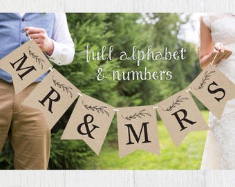 Printable Wedding Banners, Full Alphabet and Numbers, Wedding Banners and Signs, Bridal Shower Banner, Wedding Photo Prop, VW01