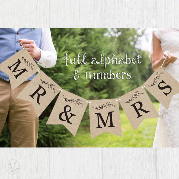 Printable Wedding Banners, Full Alphabet and Numbers, Wedding Banners and Signs, Bridal Shower Banner, Wedding Photo Prop, VW01