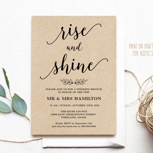 Wedding Brunch Invitation, Printable Wedding Brunch Card, Simple and Modern, Rise and Shine, Editable Text, Modern Calligraphy, VWC88 zdjęcie 1