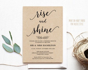 Wedding Brunch Invitation, Printable Wedding Brunch Card, Simple and Modern, Rise and Shine, Editable Text, Modern Calligraphy, VWC88