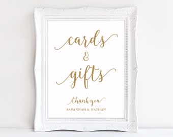 Gold Cards and Gifts Sign, Printable Wedding Cards and Gifts Sign, 8x10, DIY Printable Wedding Sign, Modern Calligraphy, VWC88