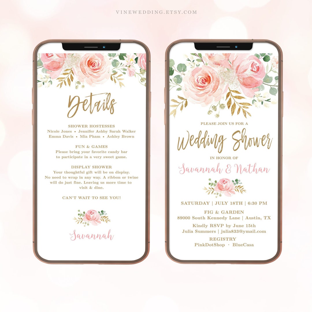 Digital Wedding Shower Invitation Template, Editable Digital Invitation ...