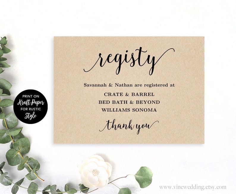 Gift Registery Card Template Printable Wedding Registry