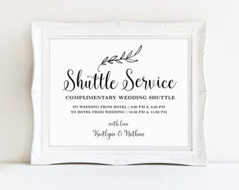 Wedding Shuttle Service Sign, Printable Complimentary Shuttle Service Sign Template, Editable, VW01