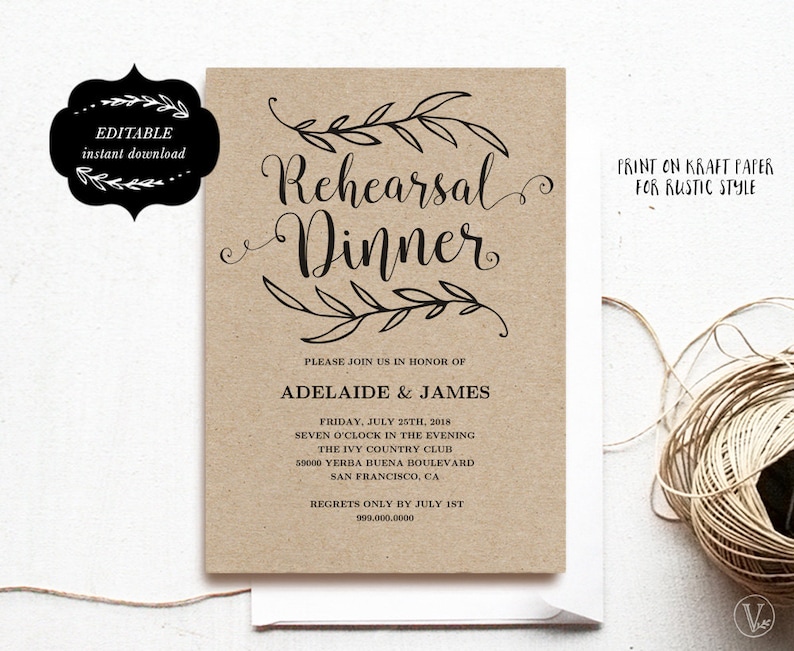 Printable Rehearsal Meal Invitation Card Template, Kraft Rehearsal Evening meal Card, Prompt Obtain - EDITABLE Words and phrases - 5x7, RD001, VW01 graphic about Printable Rehearsal Dinner Invitations named Printable Rehearsal Supper Invitation Card Template, Kraft Rehearsal Meal Card, Fast Down load - EDITABLE Words - 5x7, RD001, VW01