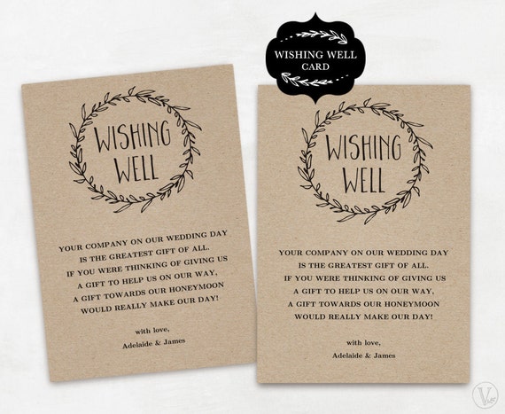 Wishing Well Card Template Printable Wishing Well Card Diy Etsy