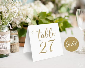Gold Wedding Table Numbers 1–40 , Tented Table Numbers, Printable Wedding Table Numbers, INSTANT DOWNLOAD, 5x5 Folded, TN04GOLD
