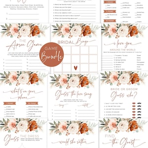 Editable Bridal Shower Game Bundle, Boho Bridal Shower Game Bundle, Printable Bridal Shower Games, Terracotta, Rust, Pampas, Floral, VWC71