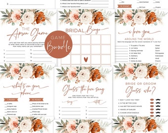 Editable Bridal Shower Game Bundle, Boho Bridal Shower Game Bundle, Printable Bridal Shower Games, Terracotta, Rust, Pampas, Floral, VWC71