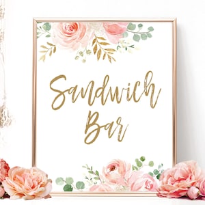 Sandwich Bar Sign, Printable Sandwich Table Sign, Bridal Shower Sign, 8x10, Boho, Blush Pink Floral, VWC95