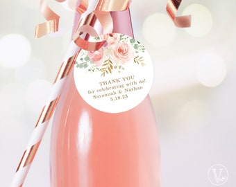 Circle Wedding Favor Tags, Printable Favor Tag or Label Template, Round, Circle, Small 2-inch, Labels, Blush Pink Floral, VWC94